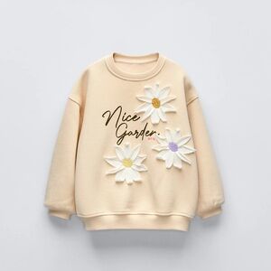 Zara Cream Sweatshirt with Floral Appliqué